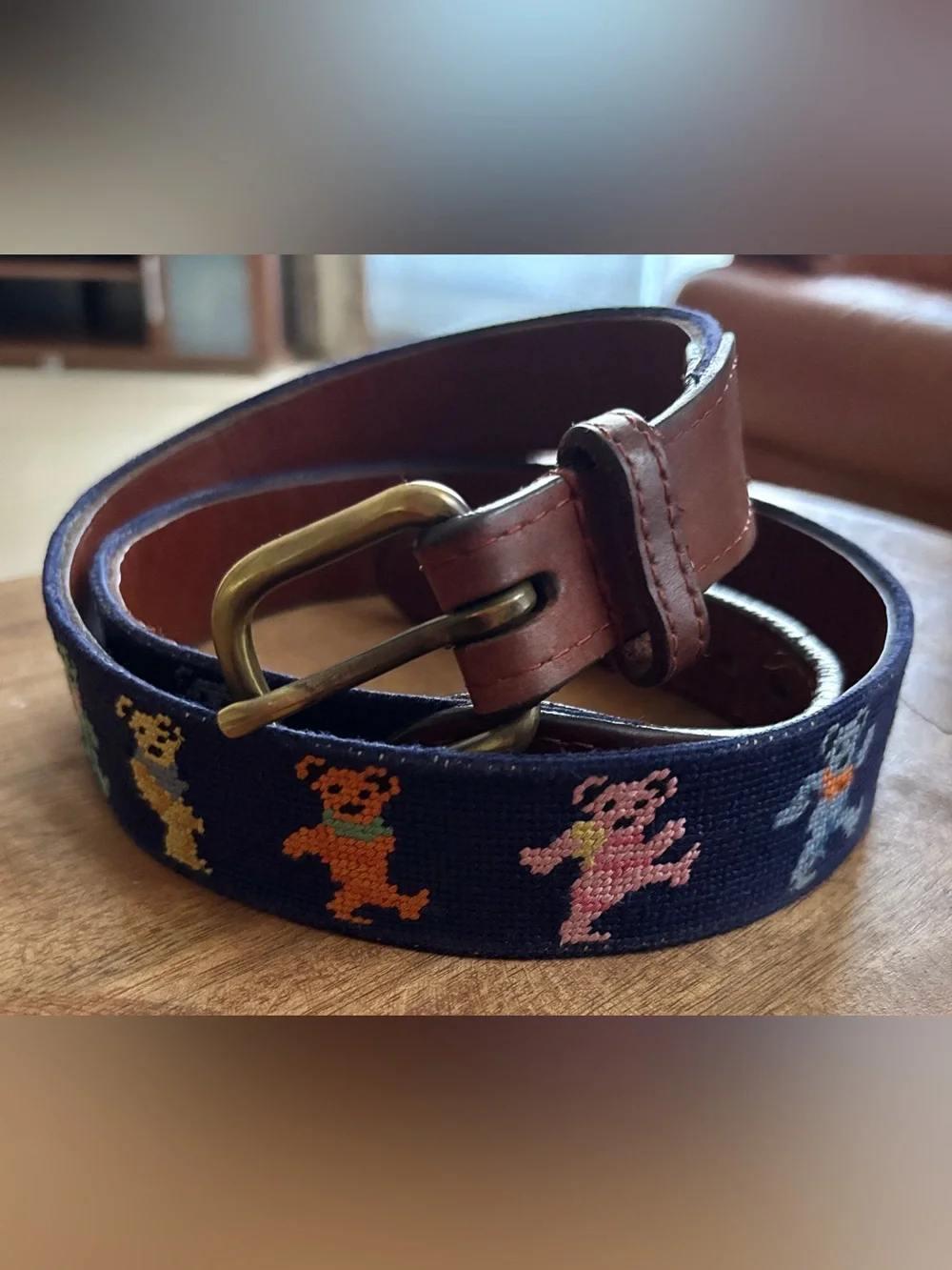 Smathers & Branson Italian Leather & Hand-Stitched Dancing Bears Men’s Belt - 38